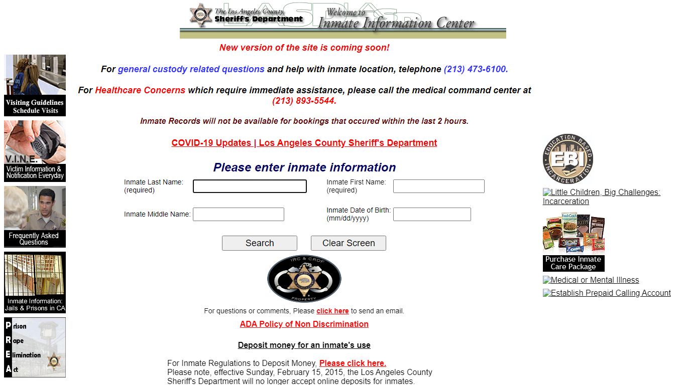 LASD Inmate Information Center - Inmate Search